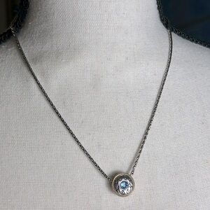Brighton Celestial Blue Necklace Crystal Silver Plated Two-tone Pendant 18"